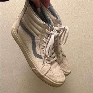 Vans Women's High-Top Sneakers - Cream and Gray Leather - Retro Style